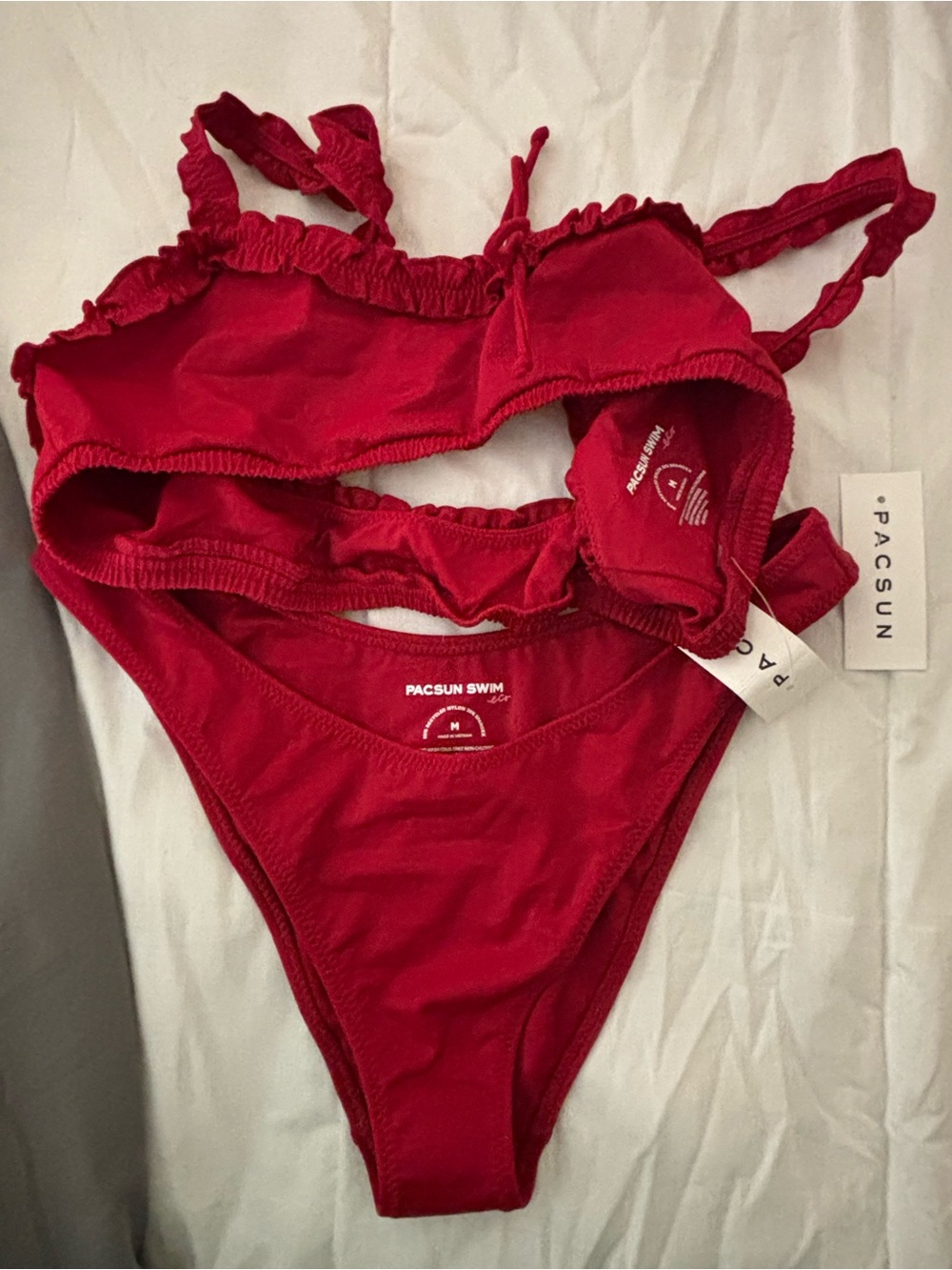 PacSun Red Ruffle Bandeau Bikini Set